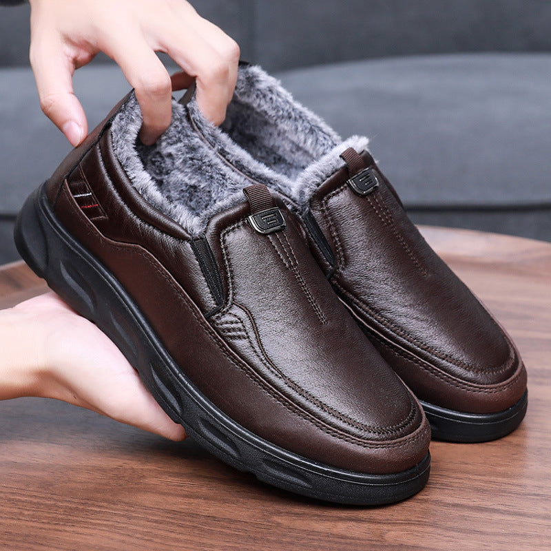 sapatos masculinos casuais de couro quentes para inverno