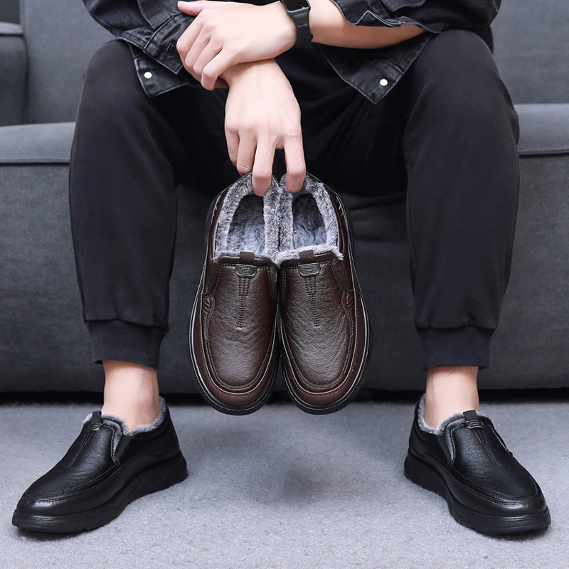 sapatos masculinos casuais de couro quentes para inverno