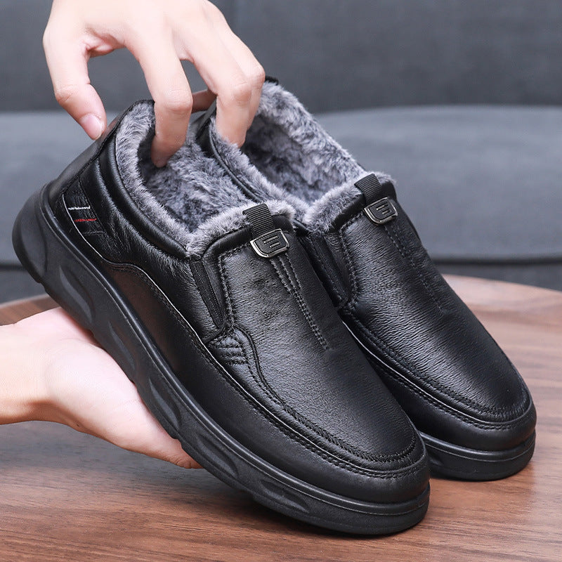 sapatos masculinos casuais de couro quentes para inverno