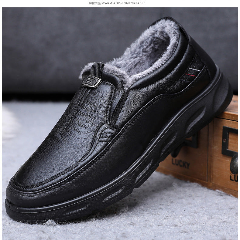 sapatos masculinos casuais de couro quentes para inverno